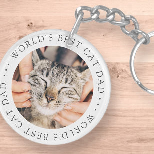 World's Best Cat Dad Elegant Simple Custom Photo Keychain