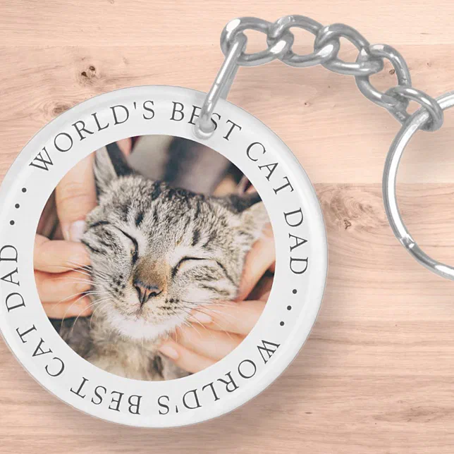 World's Best Cat Dad Elegant Simple Custom Photo Keychain | Zazzle