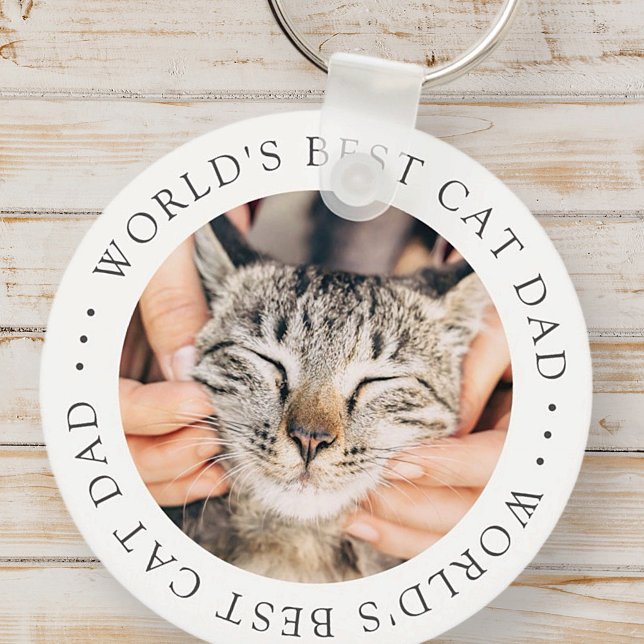 World's Best Cat Dad Elegant Simple Custom Photo Keychain (Creator Uploaded)