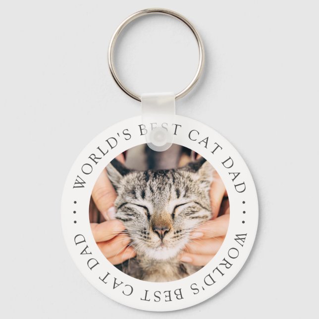 World's Best Cat Dad Elegant Simple Custom Photo Keychain (Front)