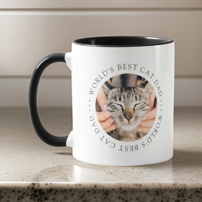 World's Best Cat Dad Elegant Simple Custom Photo Mug (Creator Uploaded)