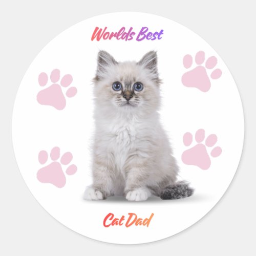 World's Best Cat Dad Elegant Simple Photo  Classic Round Sticker