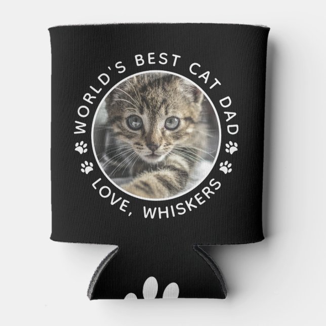 World's Best Cat Dad Fun Personalized Pet Photo Can Cooler (Front)
