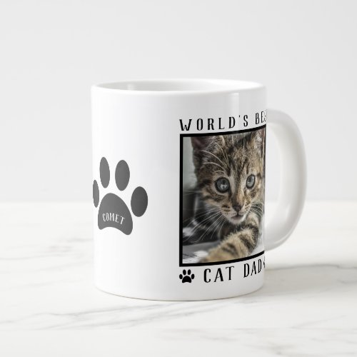 Worlds Best Cat Dad Name Paw Prints Pet Photo Giant Coffee Mug