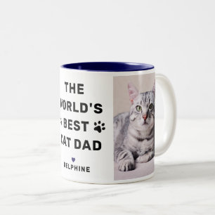 Worlds Best Cat Dad Navy Two Photo Pet Lover Two-Tone Coffee Mug