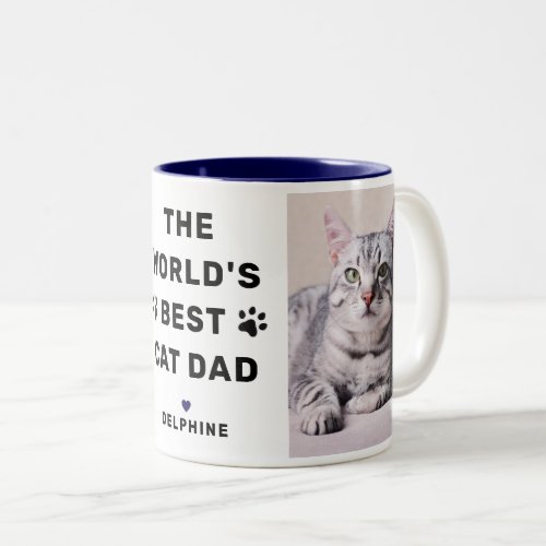 Worlds Best Cat Dad Navy Two Photo Pet Lover Two_Tone Coffee Mug