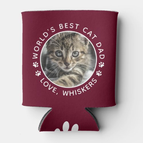 Worlds Best Cat Dad Paw Prints Custom Pet Photo Can Cooler