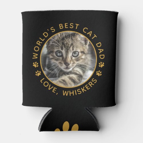 Worlds Best Cat Dad Paw Prints Custom Pet Photo Can Cooler