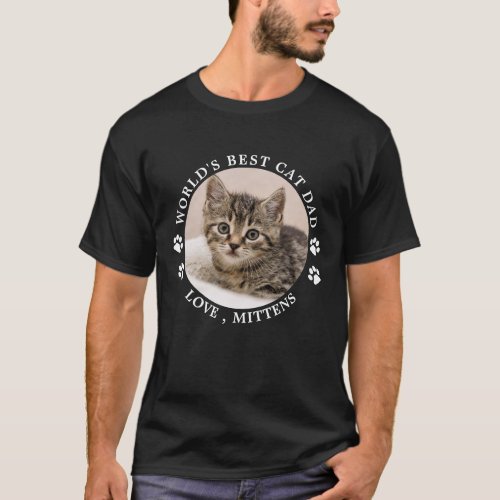 Worlds Best Cat Dad Paw Prints Custom Pet Photo T_Shirt