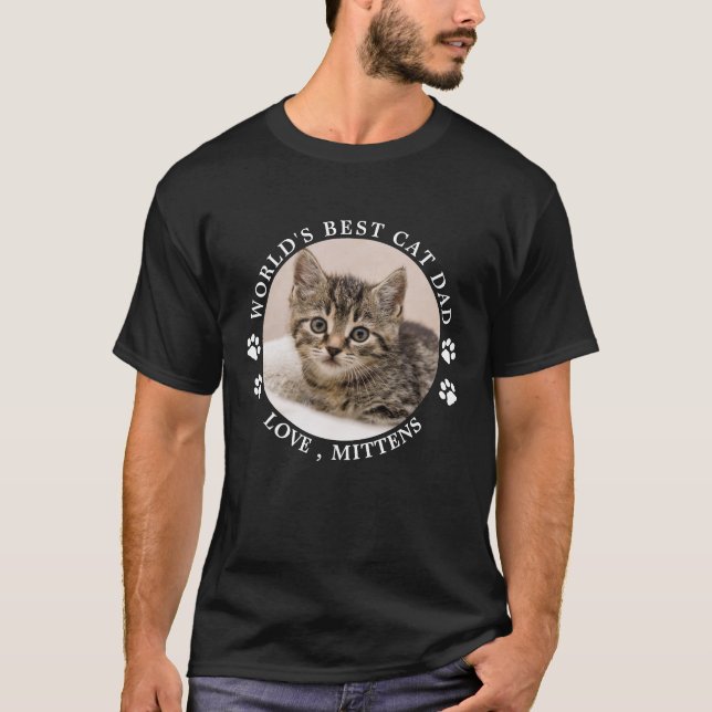 World's Best Cat Dad Paw Prints Custom Pet Photo T-Shirt (Front)