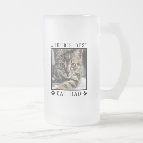 Worlds Best Cat Dad Paw Prints Name Pet Photo Frosted Glass Beer Mug