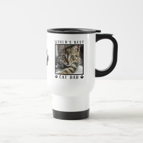 Worlds Best Cat Dad Paw Prints Name Pet Photo Travel Mug