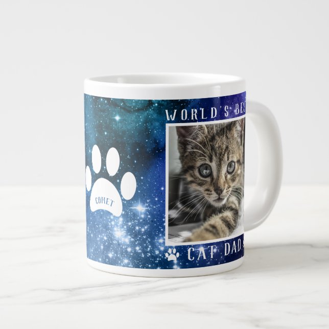 World's Best Cat Dad Paw Prints Name Photo Space Giant Coffee Mug (Front Right)