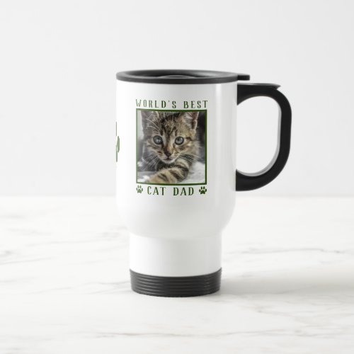 Worlds Best Cat Dad Paw Prints Name Photo Travel Mug
