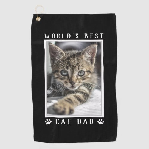 Worlds Best Cat Dad Paw Prints Pet Photo Black Golf Towel