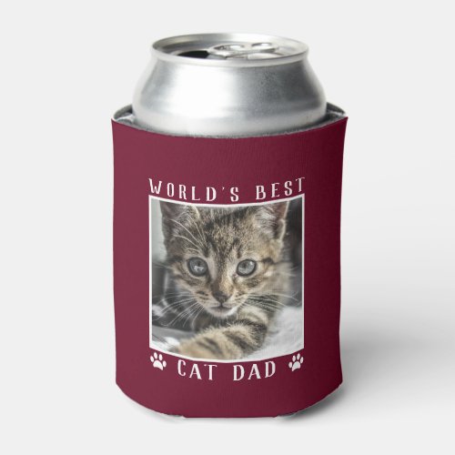 Worlds Best Cat Dad Paw Prints Pet Photo Burgundy Can Cooler