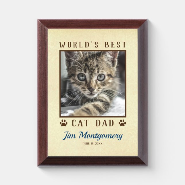 World's Best Cat Dad Paw Prints Pet Photo Frame Award Plaque (Vertical)