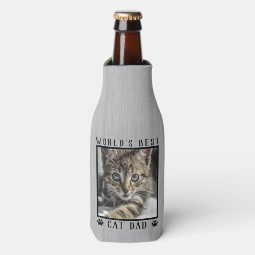 Worlds Best Cat Dad Paw Prints Pet Photo Frame Bottle Cooler