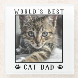 World's Best Cat Dad Paw Prints Pet Photo Frame Glass Coaster