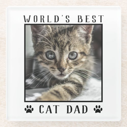 Worlds Best Cat Dad Paw Prints Pet Photo Frame Glass Coaster
