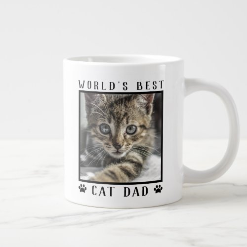 Worlds Best Cat Dad Paw Prints Pet Photo Giant Coffee Mug