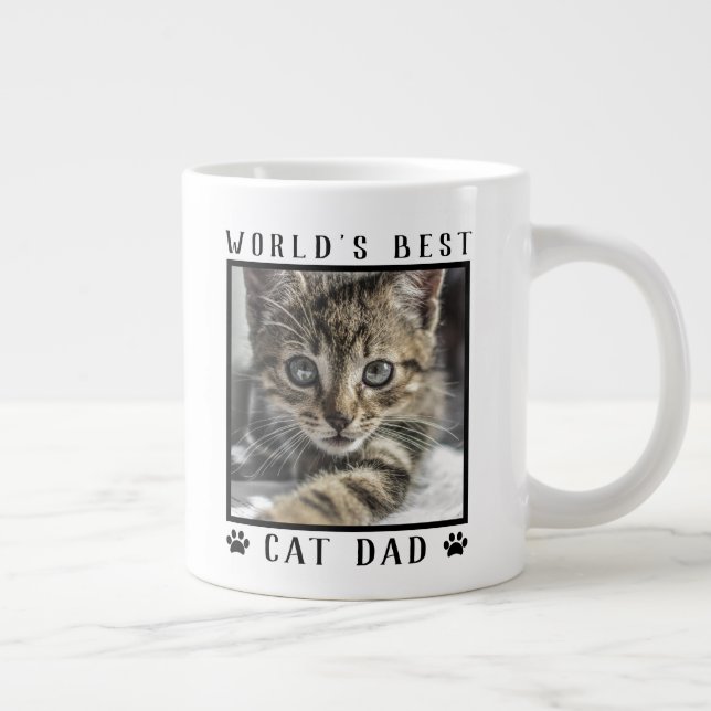 World's Best Cat Dad Paw Prints Pet Photo Giant Coffee Mug (Right)