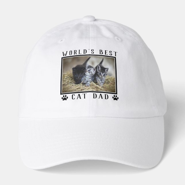 World's Best Cat Dad Paw Prints Pet Photo Hat (Front)
