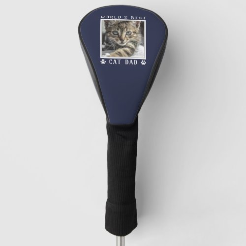 Worlds Best Cat Dad Paw Prints Pet Photo Navy Golf Head Cover
