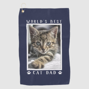 World's Best Cat Dad Paw Prints Pet Photo Navy Golf Towel