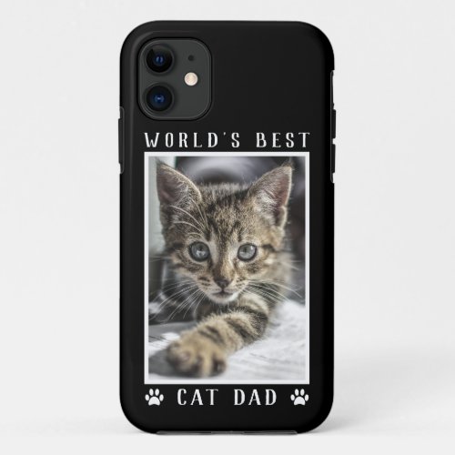 Worlds Best Cat Dad Paw Prints Pet Photo on Black iPhone 11 Case