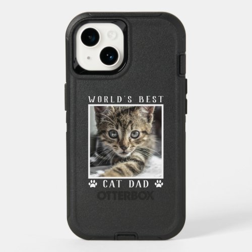 Worlds Best Cat Dad Paw Prints Pet Photo on Black OtterBox iPhone 14 Case