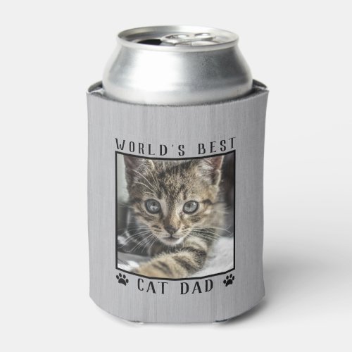 Worlds Best Cat Dad Paw Prints Pet Photo Rustic Can Cooler