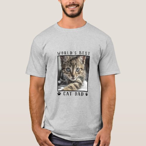Worlds Best Cat Dad Paw Prints Pet Photo T_Shirt