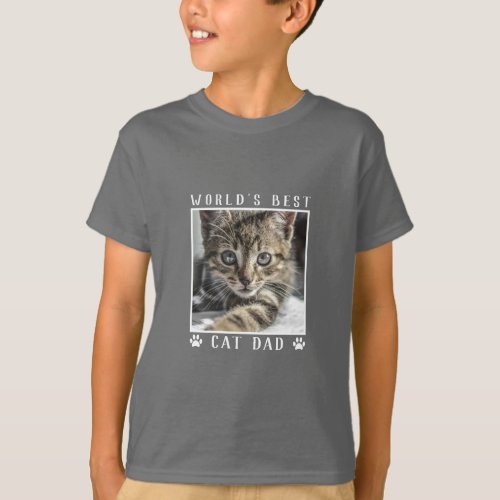 Worlds Best Cat Dad Paw Prints Pet Photo T_Shirt