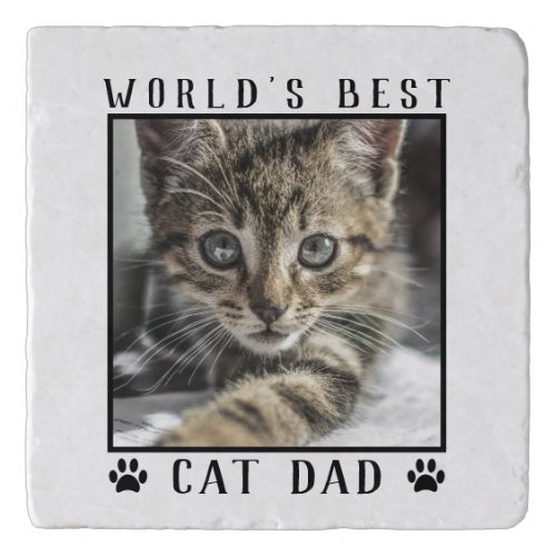 Worlds Best Cat Dad Paw Prints Pet Photo Trivet