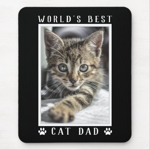 Worlds Best Cat Dad Paw Prints Photo Black Mouse Pad