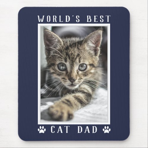 Worlds Best Cat Dad Paw Prints Photo Navy Blue Mouse Pad
