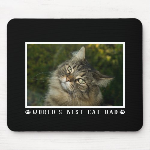 Worlds Best Cat Dad Paw Prints Photo on Black Mouse Pad