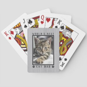 World's Best Cat Dad Paw Prints Photo Rustic Poker Cards