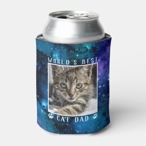 Worlds Best Cat Dad Paw Prints Space Pet Photo Can Cooler