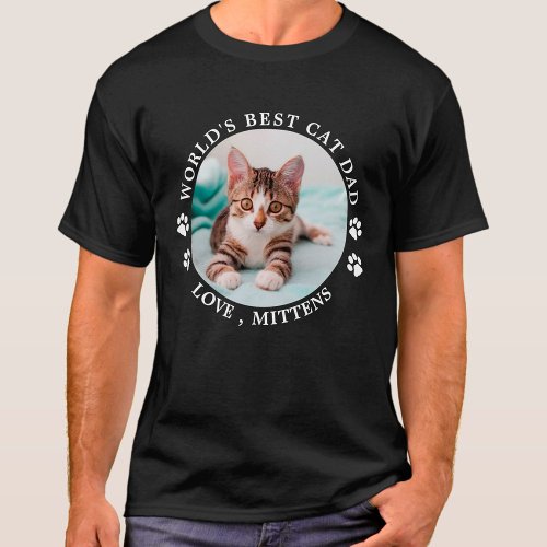 Worlds Best Cat Dad Personalized Cute Pet Photo T_Shirt
