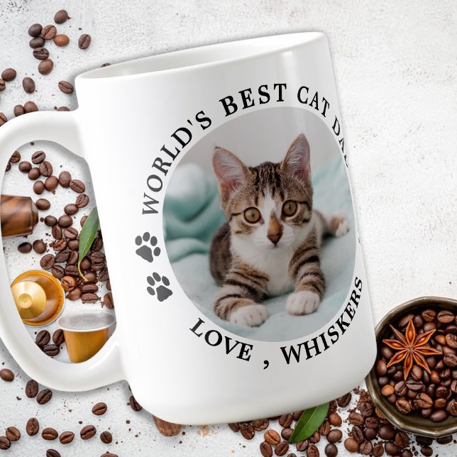 World's Best Cat Dad Personalized Pet Photo Coffee Mug (Creator Uploaded)