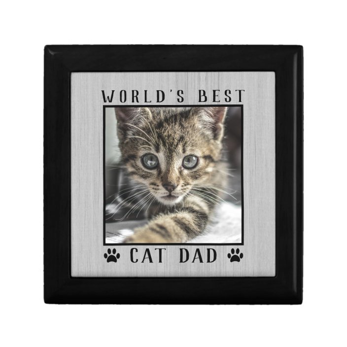 World S Best Cat Dad Pet Photo Paw Prints Rustic Gift Box Zazzle