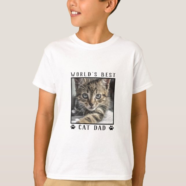 World's Best Cat Dad Pet Photo Paw Prints T-Shirt (Front)