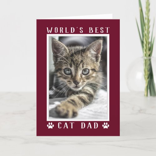 Worlds Best Cat Dad Photo Burgundy Fathers Day Card