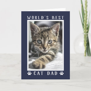 World's Best Cat Dad Photo Navy Blue Birthday Card