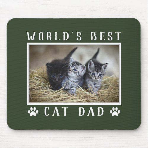 Worlds Best Cat Dad Photo Paw Prints Green Mouse Pad