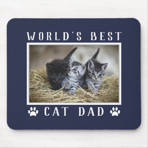 Worlds Best Cat Dad Photo Paw Prints Navy Blue Mouse Pad