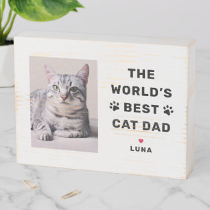 Worlds Best Cat Dad White Custom Photo Wooden Box Sign
