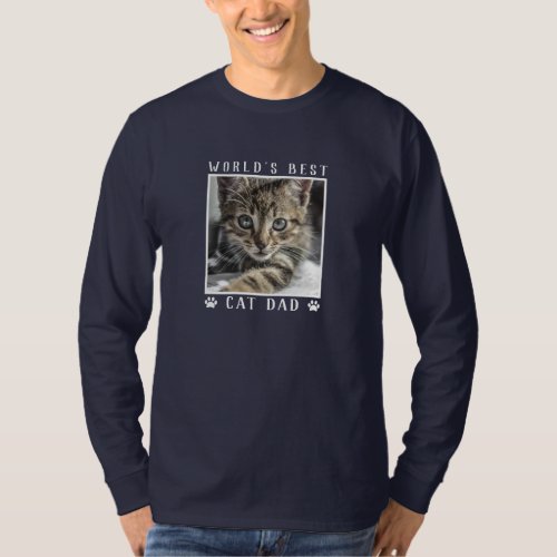 Worlds Best Cat Dad White Paw Prints Pet Photo T_Shirt